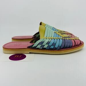 Espiritu Women's Confetti Pastel Woven Leather Slip On Huarache Mules Size 7
